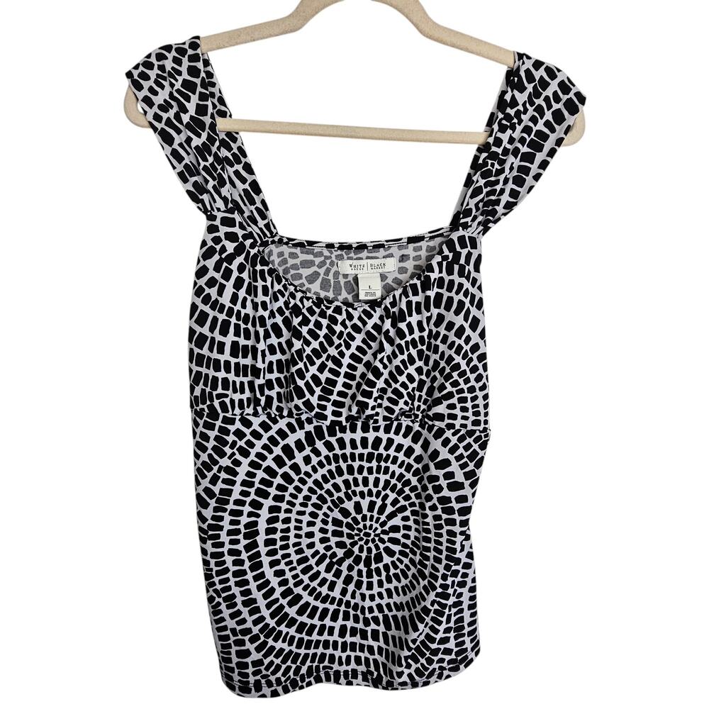 White House Black Market Womens Geometric Babydoll Tank Top Size L Stretch Layer